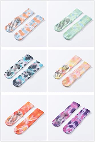 Women's Yoga Pilates Socks with Grips Non Slip Colorful Tie Dye Cushioned Crew Socks for Ballet Dance4