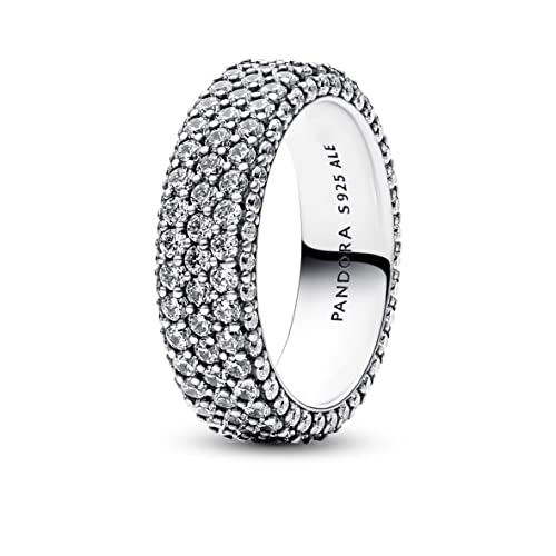 Pandora Timeless Anillo con fila simple con engaste pavé de plata de ley con circonitas cúbicas transparentes, talla 52