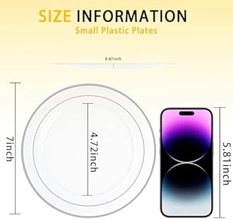 I00000 100Pcs Clear Silver Plastic Plates,Silver Rim Plates 7 Inch,Heavy Duty Premium Clear Dish for Wedding Party Supplies for Salad Dessert Cake