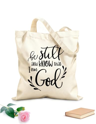 XIARON Bolsos de lona de algodón para mujer Quédate quieto y reconoce que yo soy Dios. Frases inspiradoras. Tela de 340g/m² de grosor Eslogan personalizable M Negro