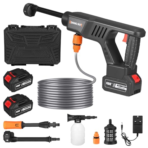 Cordless Pressure Washer with 6 in 1 Nozzle, Portable Jet Wash Cordless with Rechargeable Battery/ 5M Hose/Soap Dispensing Bottle, High Pressure Washer Gun for Car Washing Garden