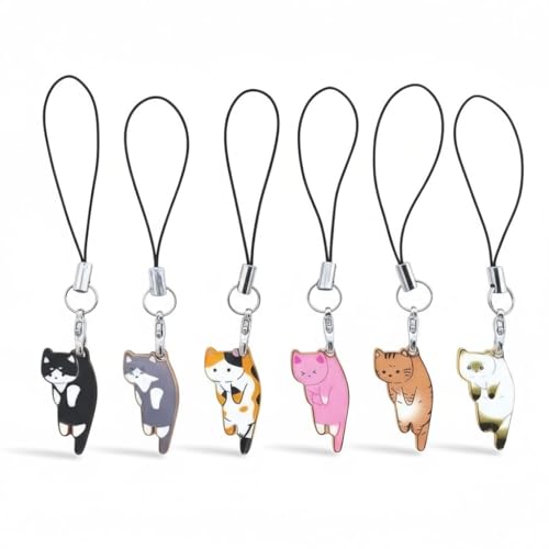 Sopopal 6 Pcs Cat Phone Charm Aesthetic Cell Phone Charm Kawaii With Handmade Cute Hanging Pendants Decor