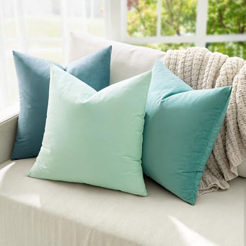Image of MIULEE Pack of 2, Velvet Soft Soild Decorative Square Throw Pillow Covers Set Cushion Case for Sofa Bedroom Car 20 x 20 Inch 50 x 50 cm Aqua Green