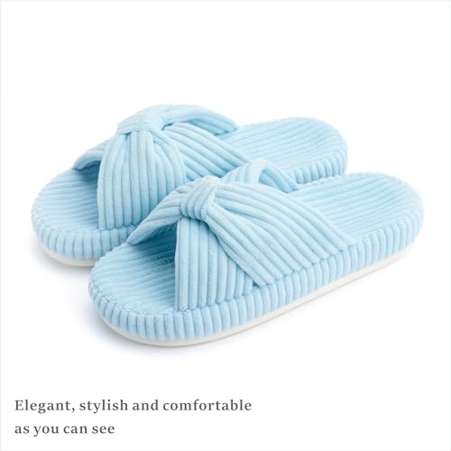 Image of Chantomoo Slippers for Women Memory Foam House Bedroom Corduroy Bow Crossbands Slipper Shoes Comfy Trendy Gift Slippers