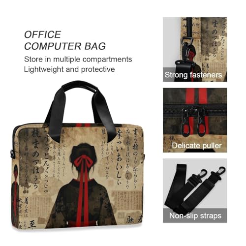 Maletín portátil con correa para laptop 15.6'' beige y rojo miniatura 6