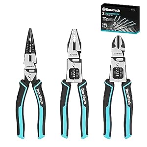 DURATECH 3PCS Pliers Set, Large 6 in 1 Multifunctional Wire Stripper Crimper Cutter, 8.5″ Long Nose Pliers, 8.5″ Linesman Pliers, 8″ Diagonal Side Cutting Pliers