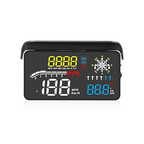 Multi-Functional Automotive Head-Up Display With Tire Pressure Monitoring, Universal OBD+GPS Speed Indicator, High-Definition Ve