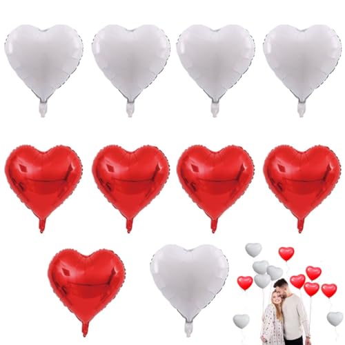 SGERUFZ Palloncini Cuore Rosso Bianco, 18 Pollici Palloncini a Forma di Cuore, Palloncini Matrimonio,Palloncini a Cuore Elio, Palloncino Foglio Cuore Rossi Bianco Per Decorazione Matrimonio