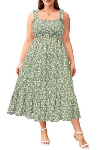 Plus Size Summer Dress - Sun Boho Beach Casual Floral Spaghetti Strap Sleeveless Long Maxi Dresses3