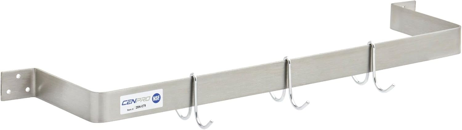 CenPro Stainless Steel Single-Line Pot Rack, Wall-Mounted, 48" Long