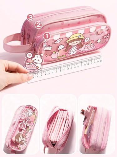 Image of Invite Canvas Large Capacity Transparent Cartoon Print Pencil Case 3 Compartment Cute Aesthetic Pencil Case for Girls Multifunctional Stationery Organizer for School Office (Blue-Astronaut)