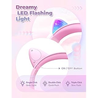 iClever Casque Audio Enfant à Oreilles de Chat Lumineuses LED avec Microphone, Port partagé, Volume limité à 94dB pour… – Image 2