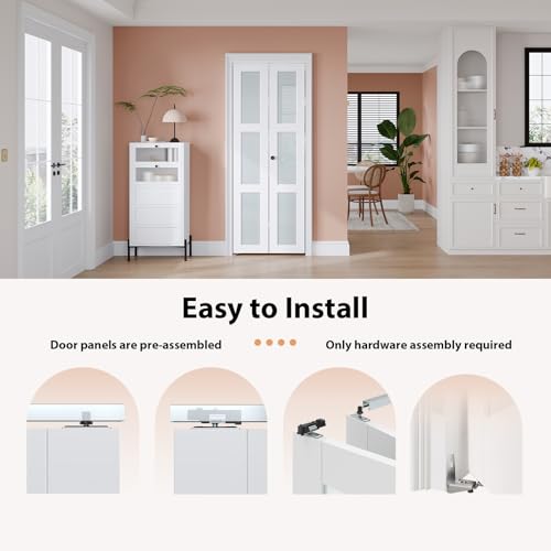 EaseLife Preassembled Bi-Fold Doors, for 28"x 80" Opening,Tempered Frosted Glass Closet Folding Barn Door with Concealed Hardware Kit,MDF Wood Panel,Water-Proof PVC Surface,Easy Installation by EaseLife - Image 6
