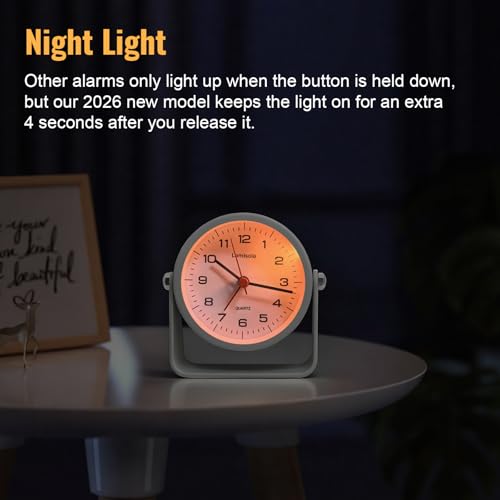 Image of Lamisola 3.5 Inch Small Desk Battery Clock, White Alarm Clock for Bedroom | Travel Clock for Bathroom Table Shelf Bedside, Cute Metal Vintage