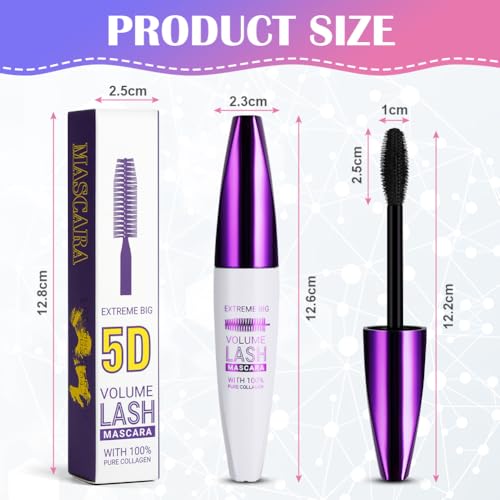 5D Silk Fiber Mascara Waterproof, Schwarz Wimperntusche für Empfindliche Augen, Langlebige Volumizing Curling Verlängerung Make-Up für Weihnachten, Halloween, Partys, Hochzeiten
