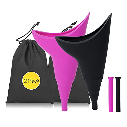 Fourket 2 unidades de urinario femenino de silicona para mujeres, orinal portátil para mujeres, de pie hasta embudo de rosas, reutilizable para mujeres, actividades al aire libre, camping Cover