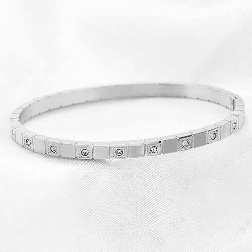Image of Jude Jewelers 4mm Stainless Steel Cubic Zircon Filled Eternity Style Wedding Party Stacking Bangle Bracelet (Silver)