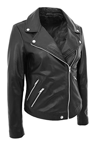 Veste en cuir noir pour femme style motard blouson zippé Sadie