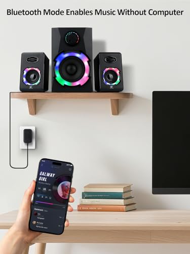 Image of OR O R O W OROW Computer Speakers,40W PC Speakers with Subwoofer,Gaming Speakers with Bass,AC Powered,Support Bluetooth&SD&USB Play, 2.1 Multimedia Speakers System with RGB Light (Black)