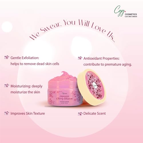 Image of CGG Cosmetics Japanese Cherry Blossom Sugar scrub|Exfoliation & Tan Removal | Skin Brightening | Deep Moisturization | 100% Vegan| 200GM