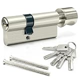MANICAF Cylindre de serrure 30/40, Cylindre à bouton 70 mm, serrure à cylindre avec bouton, cylindre de serrure, serrure de porte à cylindre, serrure de sécurité pour porte d’entrée avec 5 clés
