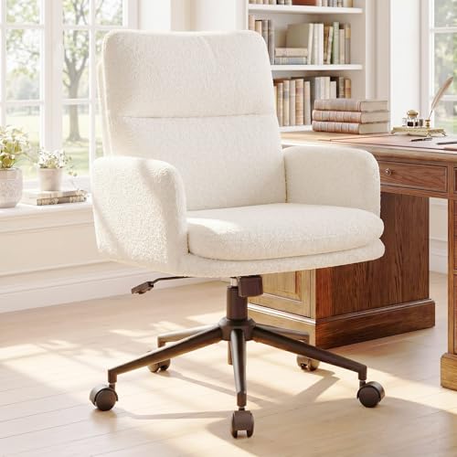 Hellove Schreibtischstuhl Bürostuhl Ergonomisch mit hoher Rückenlehne Bequemer Home Office Stuhl mit Rollen Drehstuhl Computerstuhl mit Verstellbarer Höhe Weicher Chenille Stoff Beige