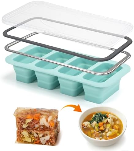 Hcbuu Silicone Soup Freezer Molds with Lid, BPA-Free Large Cubes Trays, Easy Release Containers for Storing Broth, Leftovers, Rice, Sauce