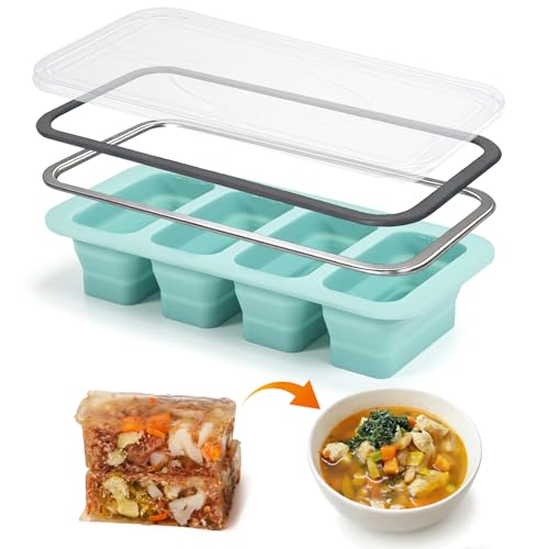 Moule de congélation en silicone avec couvercle empilable - Sans BPA - Super Cubes Freezer pour soupes, sauces, bouillons, restes