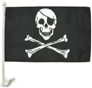 Pirate Regular Car Flag 18'' x 12'' - Pirates Car Flags 30 x 45cm - Banner 18x12 INCHES Plastic Stick - Drapeau Pirate tête de Mort AZ FLAG