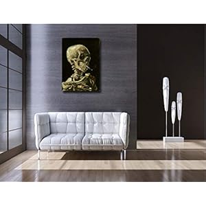 Skull of a skeleton with burning cigarette 1886 by vincent van gogh canvas prints wall art pictures reproductions artwork paintings poster with frame home decor ready to hang 20 x 28  urban country home decor
