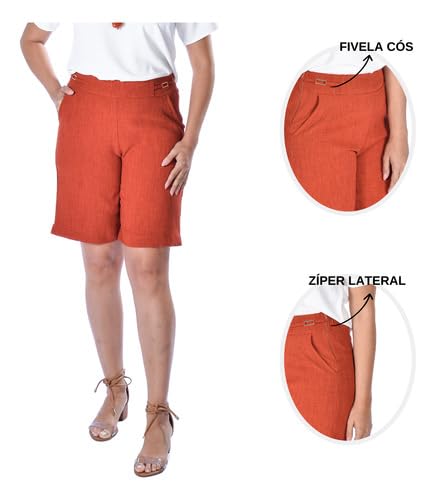 Bermuda Feminina Alfaiataria Tecido Linho Social (BR, Alfa, GG, Regular, Regular, Telha)