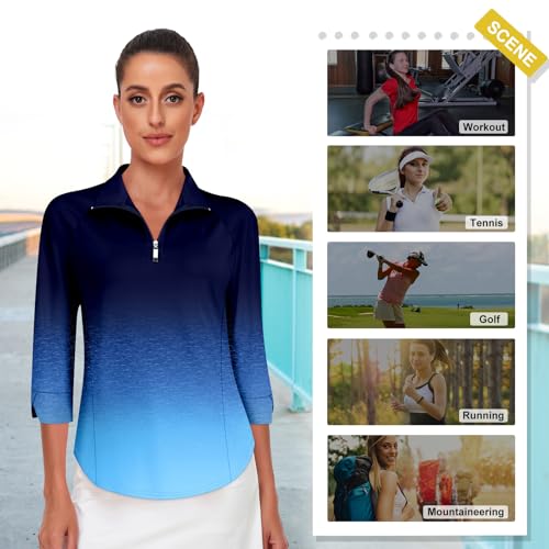 Image of Cucuchy Style Womens Golf Shirt 3 /4 Sleeve Quarter Zip Workout Tennis Tops Quick Dry UPF 50+ Shirts