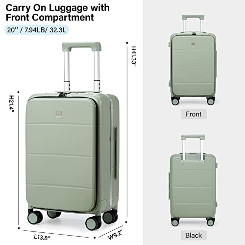 MILADA Carry On Luggage 22x14x9 Airline Approved Spinner Wheels TSA Luggage 20 Inch Hard Shell Suitcases Front Opening Pocket Rolling Aluminum Frame Travel Luggage, Bamboo Green2