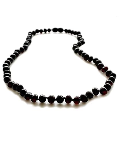 Amberistan Amber Necklace for Women - HandMade Baltic Jewelry for Adult - 18 inch - 100% Genuine (Dark Cherry)