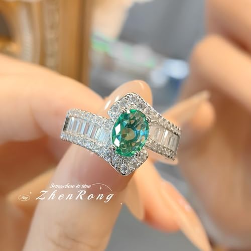 Simulated Paraiba Tourmaline Halo Ring for Women Sterling Silver Art Deco Ring Cubic Zirconia Oval Stone Emerald CZ Statement Wedding Engagement Promise Rings Comfort Fit Open Adjustable4