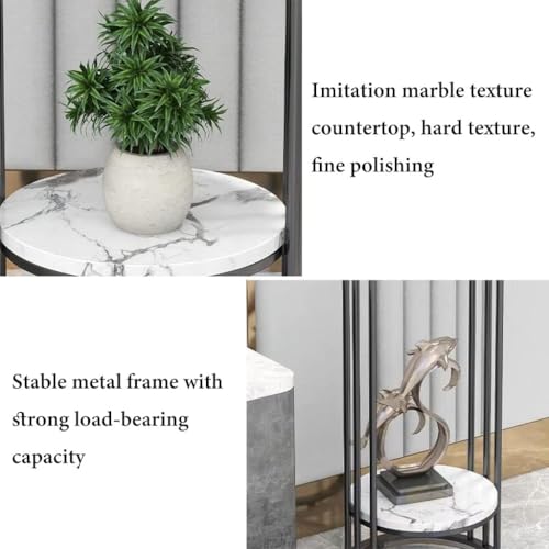 Image of ETIQUETTE ART 2-Tier End Tables, Modern Faux Marble Top Bedside Table End Table with Storage Shelf for Home & Living Room Side & Corner Table Sofa End Table (Black & White)