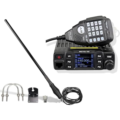 Retevis RT95 Radio Amateur Bi-Bande Bundle avec Antenne Mobile en Fibre de Verre UHF/VHF, Double Moniteur 200 Canaux, 5W/15W/25W, CTCSS/DCS DTMF, Écran LCD...