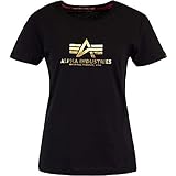 ALPHA INDUSTRIES New Basic Foil Print Women Shirt (S, Black/Yellow Gold)