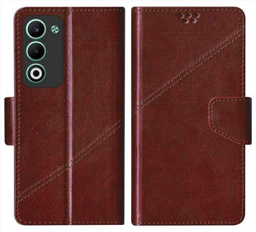 Image of SBMS Flip Cover for Oppo K13x 5G / Oppo A5 5G 6.67 inch Back Cover Case with Magnatic Closure | Inbuilt Stand | Card & Money Pocket (Coffe Brown)