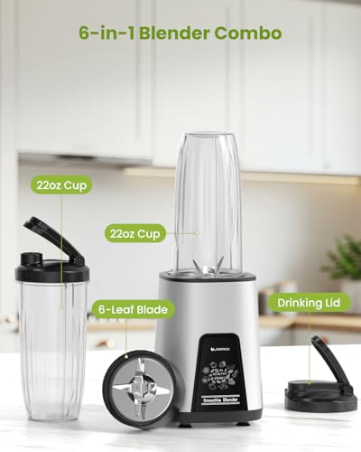 LAMPICK Blenders for Smoothie, 900W Personal Blender for Shakes and Smoothies with 2 * 22oz BPA Free Portable Cups, Small Juicer for Protein Shake, Baby Food, Frozen Drink