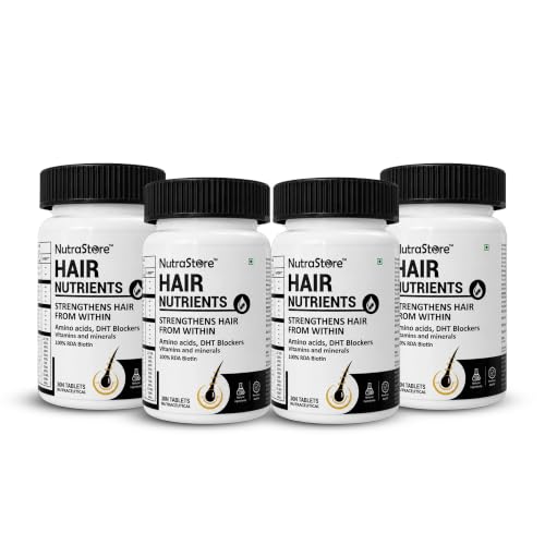 Image of NutraStore Hair Nutrients | Biotin Tablets enriched with Essential Amino Acids, Vitamins & Minerals | Added DHT Blocking Herbs for Hair Strength & Growth Support | Hair Tablets for Men & Women | 30 Tablets | Pack of 4