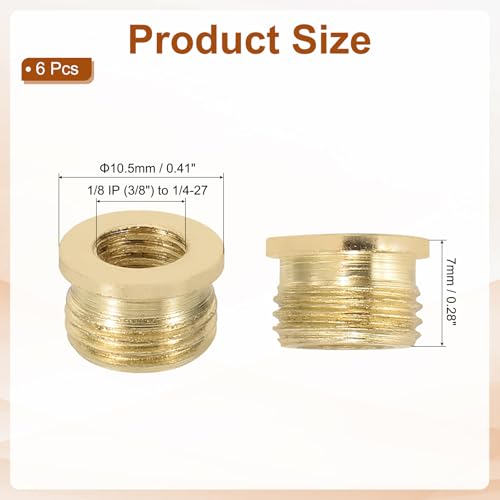 Image of PATIKIL 7mm Lamp Holder Finial Cap Adapters, 6 Pcs Male 1 /8 IP (3 /8 inch) to Female 1 /4-27 Brass Lamp Holder Finial Full Thread Adapter Lamp Finials Connector for Lamps Finials Install
