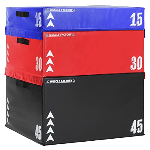 MUSCLE FACTORY ジョイント式 プライオボックス ソフト ジャンプボックス プライオメトリクス ボックス ステップ台 エクササイズ 体幹 トレーニング セット 70*80*(15+30+45)cm (ミックスA)