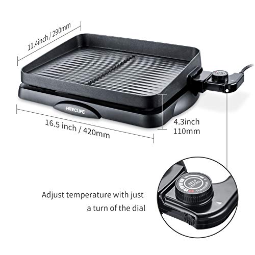 Indoor Grill Smokeless Electric Nonstick BBQ Grill Dishwasher Safe 14 inch Griddle, 1500W Detachable Contact Grilling with Smart 5-Heat Temp Controller, Fast Heat Up Family Size Tabletop Plate Black