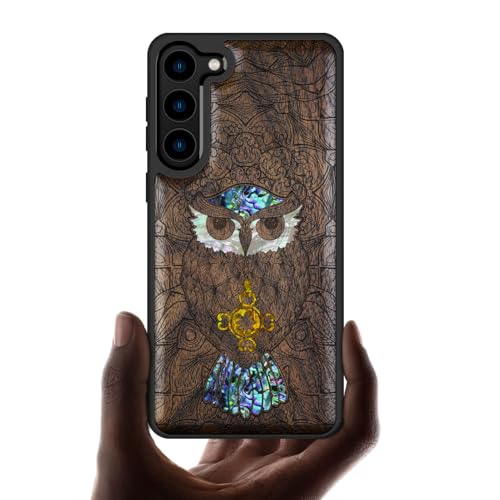 Coque Galaxy S23 Plus étui bois gravé hibou une idée cadeau originale luxe