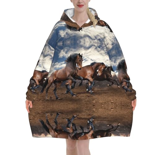 Couverture à capuche oversize femme à motif chevaux pull flanelle