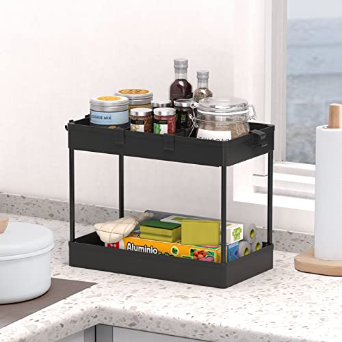 Image of SPACELEAD 3 Tier Rolling Cart with Wheels, Storage Craft Art Trolley Organizer Serving, 3 Hanging Baskets Easy Assembly, for Office, Bathroom,Living Room, Kitchen, Black