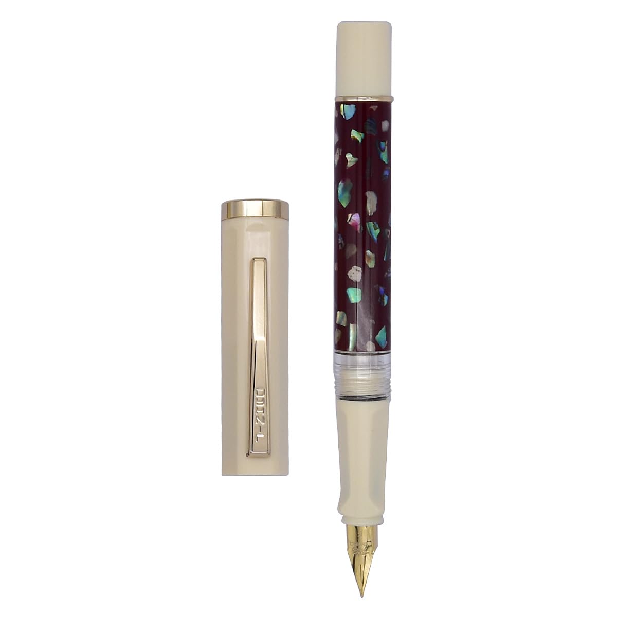 Jinhao 58 Fountain Pen, Iridium Extra Fine Nib with Shell Carving Classic Design Smooth Writing Fountain Pen with Ink Converter - Ivory White (Red Shell)