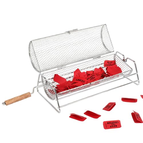 Tambour de tombola avec panier en métal robuste et poignée en bois