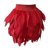 Feather Skirt Mid Waist A-line Real Natural Feather Short Skirts for Women Sexy Summer Carnival Skirts Red